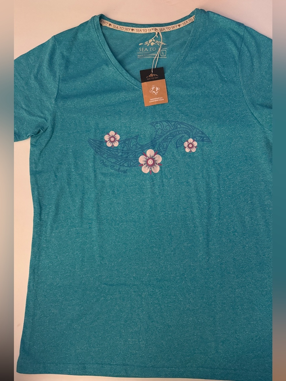 Women's Teal V-Neck Floral Tee